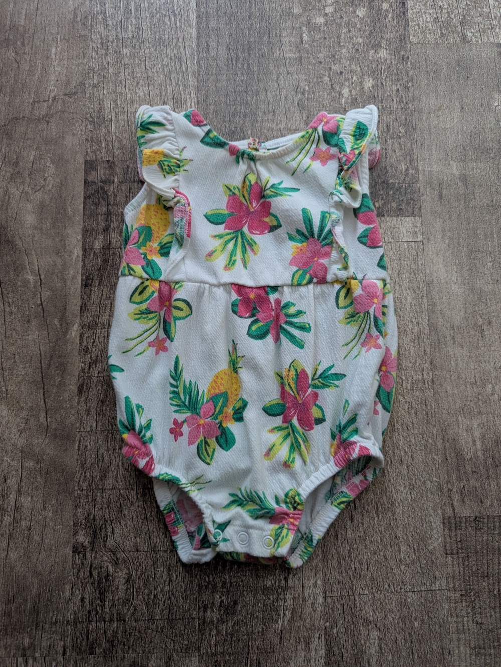 Carter's White Baby One-Piece with Pink & Green Floral and Yellow Pineapple